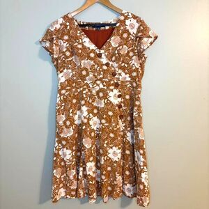 Modcloth Women's Dress Floral Earthy Retro Boho Size XL